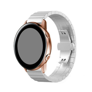 Metal Strap, silver, on a watch, 3/4 front view