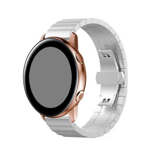 Metal Strap, silver, on a watch, 3/4 front view
