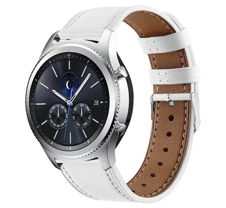 Modern Leather Strap, white, on a watch, 3/4 front view