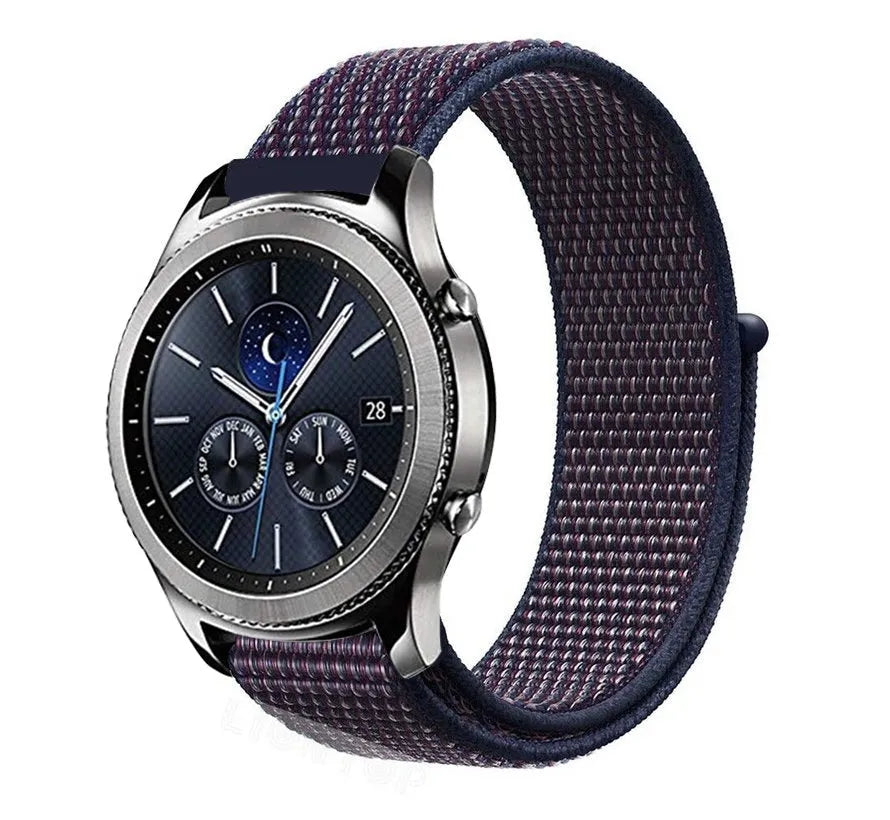 Nylon Strap, indigo, on a watch, 3/4 front view