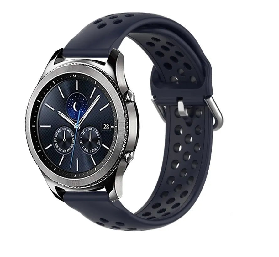 Breathable Silicone Strap, dark blue, on a watch, 3/4 front view
