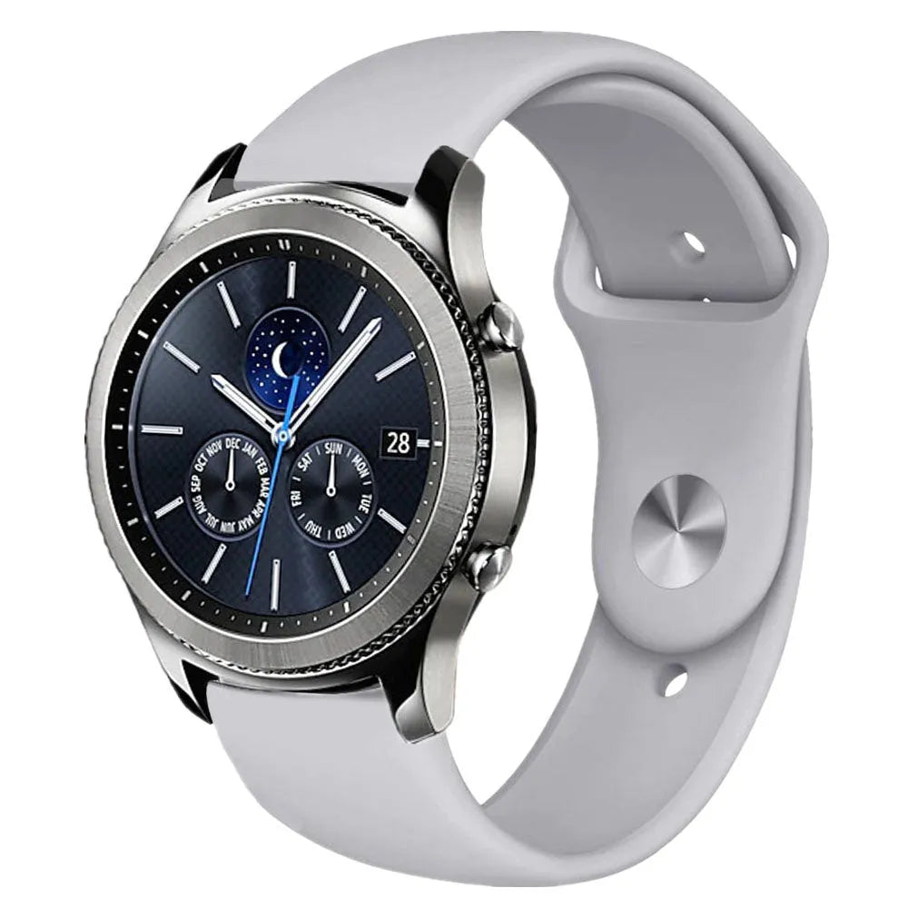 Silicone Sport Strap, grey, on a watch, 3/4 front view
