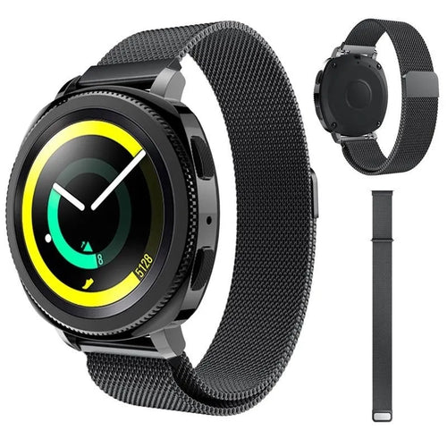 Milanese Strap, black, on a watch, 3/4 front view