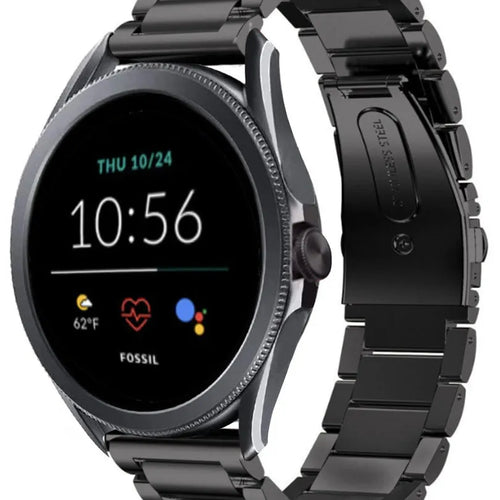 Steel Strap, black, on a watch, 3/4 front view