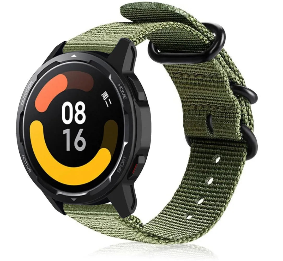 Nylon Buckle Strap, green, on a watch, 3/4 front view