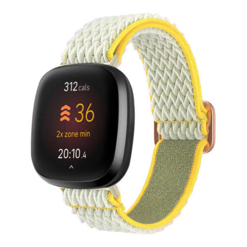 Braided Nylon Strap, sunshine, on a watch, 3/4 front view