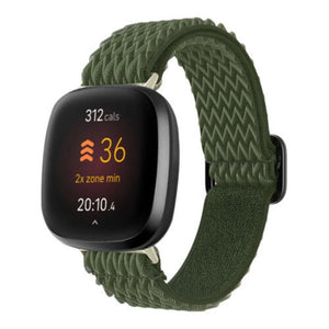 Braided Nylon Strap, green, on a watch, 3/4 front view