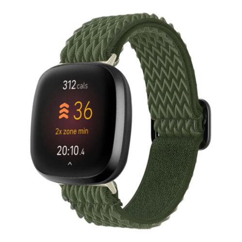 Braided Nylon Strap, green, on a watch, 3/4 front view