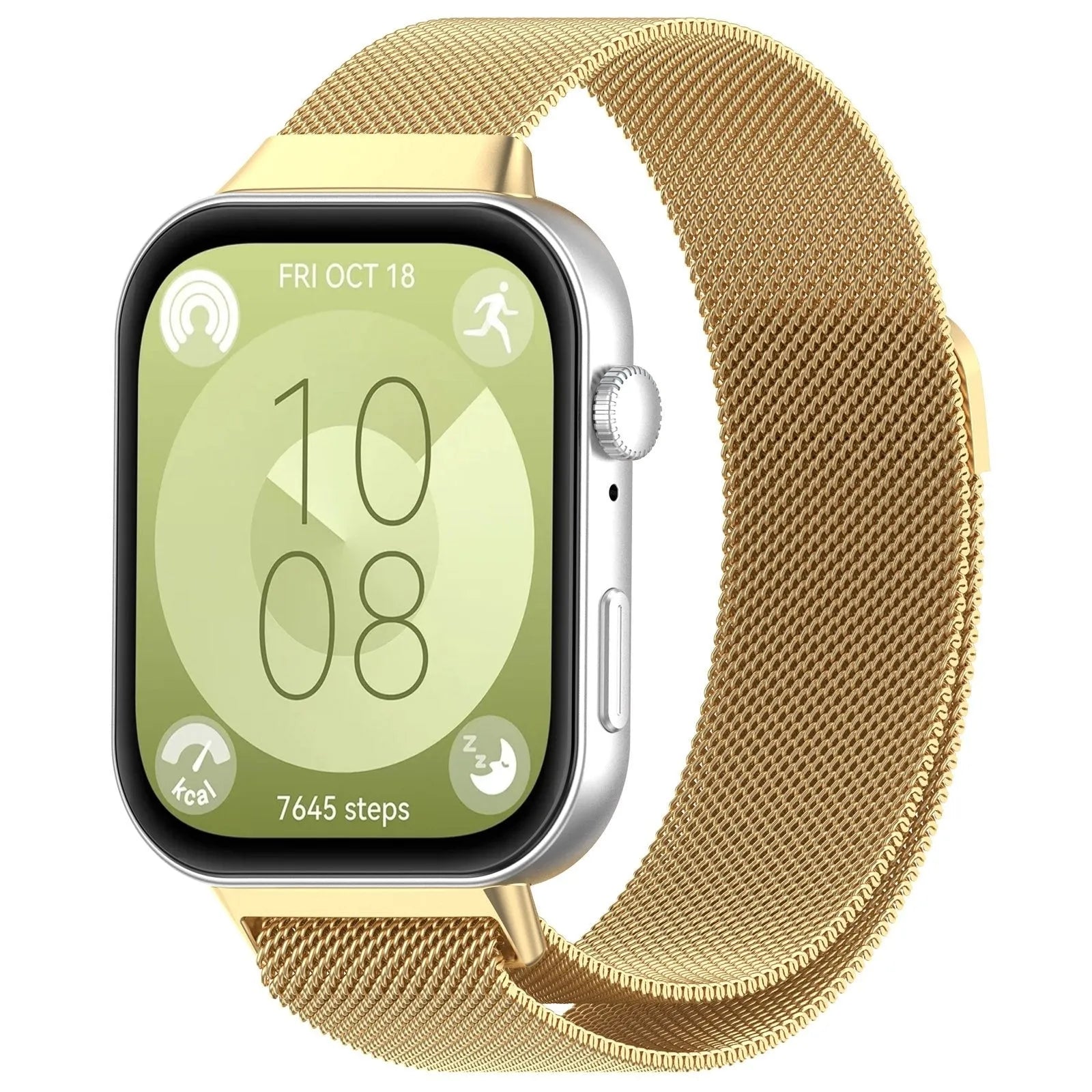 Milanese Strap, gold, on a watch, 3/4 front view