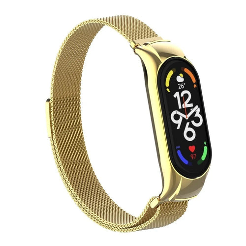 Milanese Strap, gold, on a watch, 3/4 front view