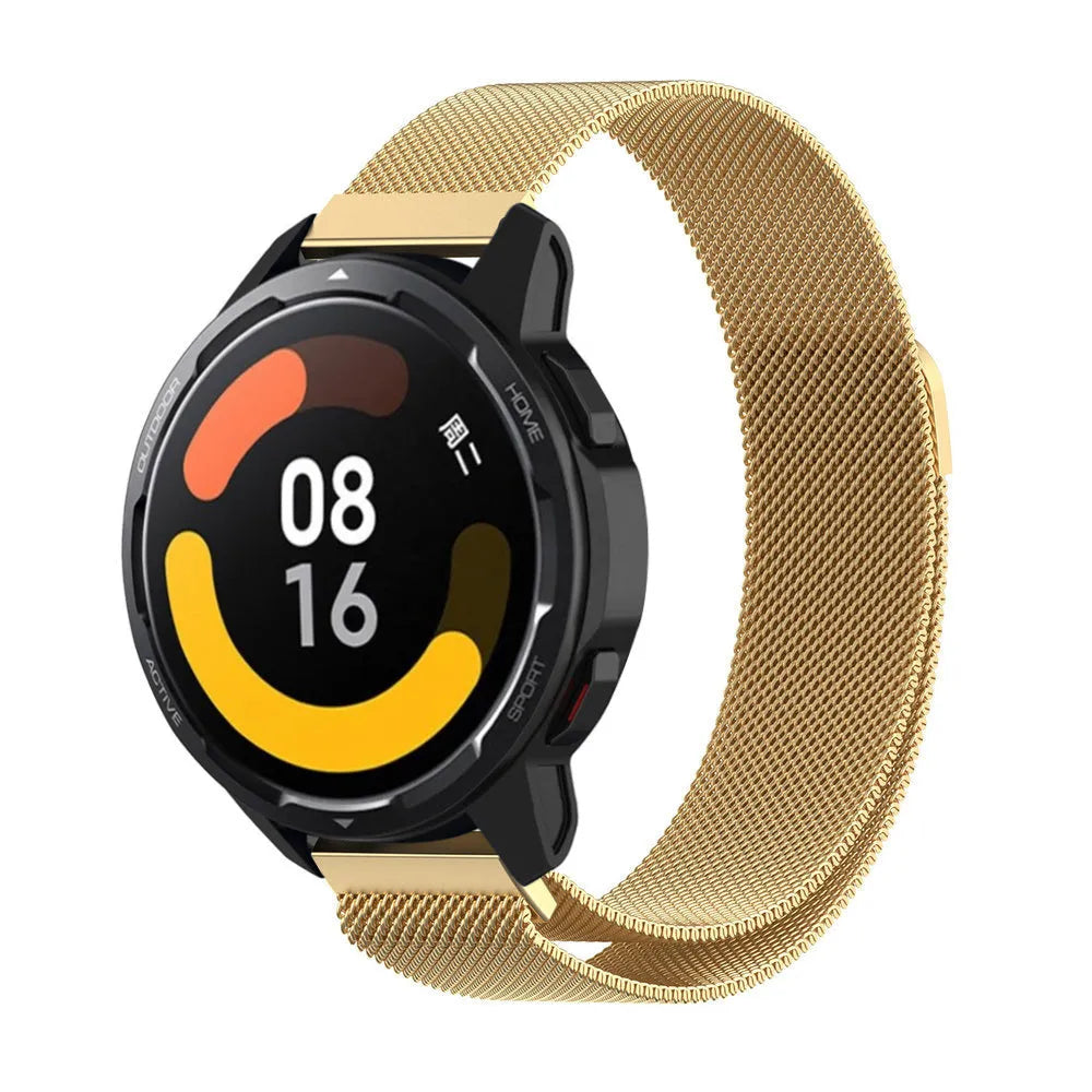 Milanese Strap, gold, on a watch, 3/4 front view