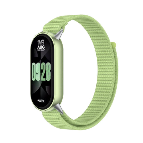 Modern Nylon Strap, field green, on a watch, 3/4 front view