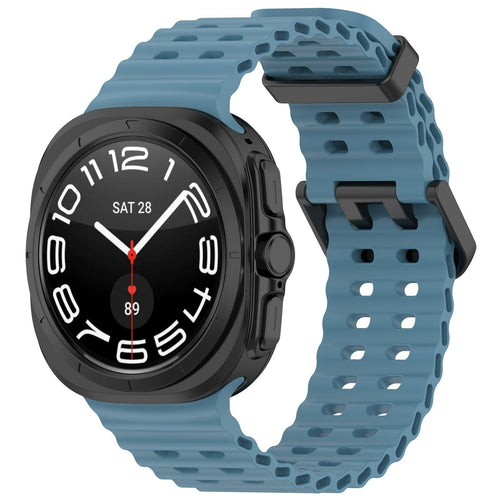 Silicone Ocean Strap, grey-blue, on a watch, 3/4 front view
