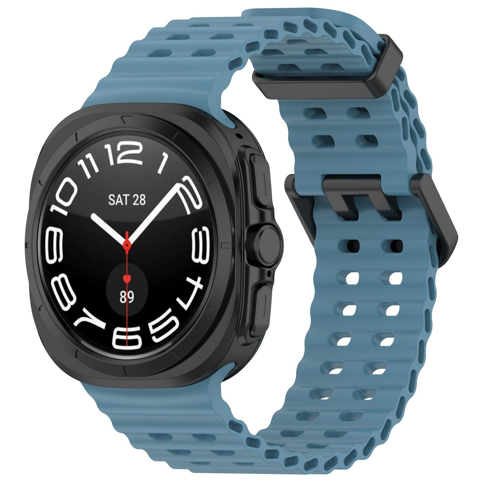 Silicone Ocean Strap, grey-blue, on a watch, 3/4 front view