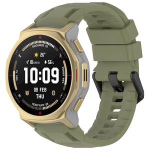 Silicone Strap, green, on a watch, 3/4 front view