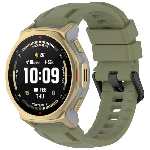 Silicone Strap, green, on a watch, 3/4 front view