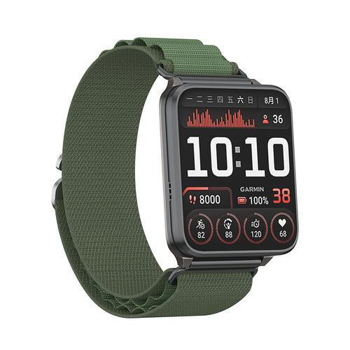 Alpine Nylon Strap, green, on a watch, 3/4 front view