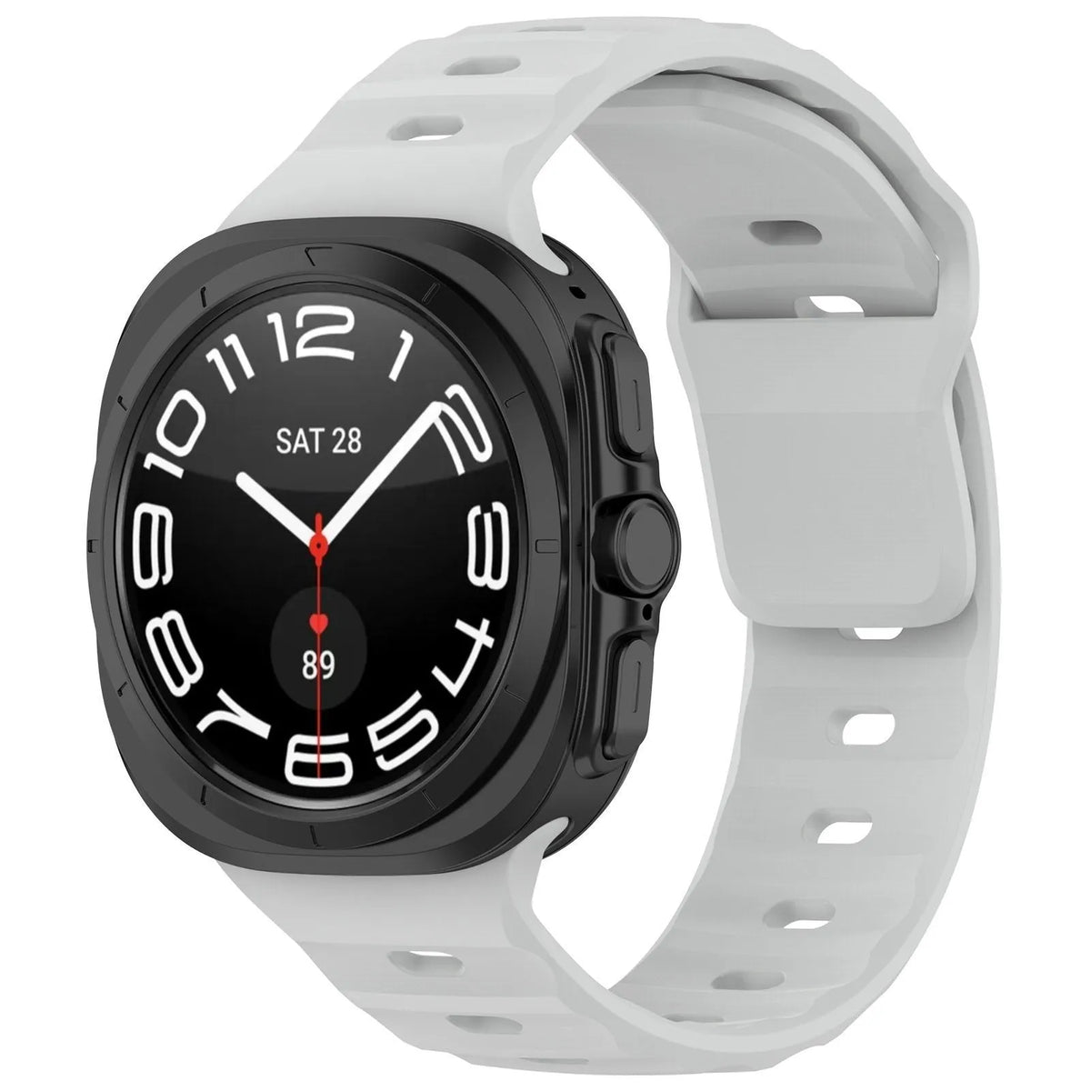 Outdoor Silicone Strap, grey, on a watch, 3/4 front view