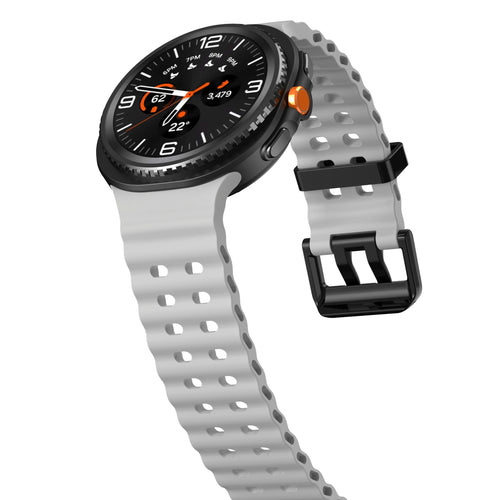 Silicone Ocean Strap, grey, on a watch, 3/4 front view