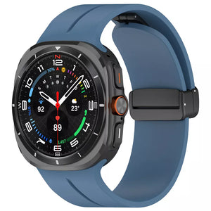 D-Buckle Silicone Strap, grey-blue, on a watch, 3/4 front view