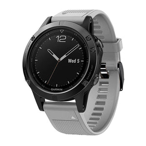 Silicone Strap, grey, on a watch, 3/4 front view