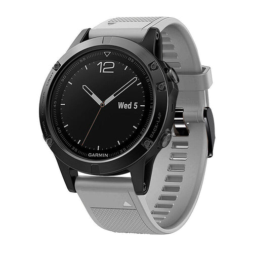 Silicone Strap, grey, on a watch, 3/4 front view