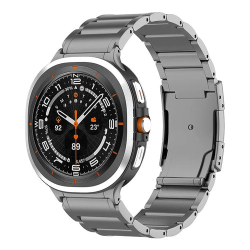 Titanium Strap, graphite, on a watch, 3/4 front view