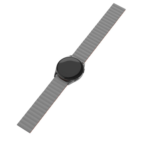 Magnetic Silicone Strap, grey/orange, on a watch, 3/4 front view