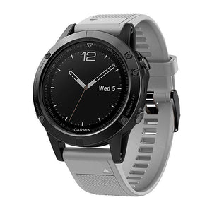 Silicone Strap, grey, on a watch, 3/4 front view