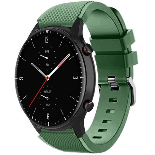 Twill Silicone Strap, army green, on a watch, 3/4 front view