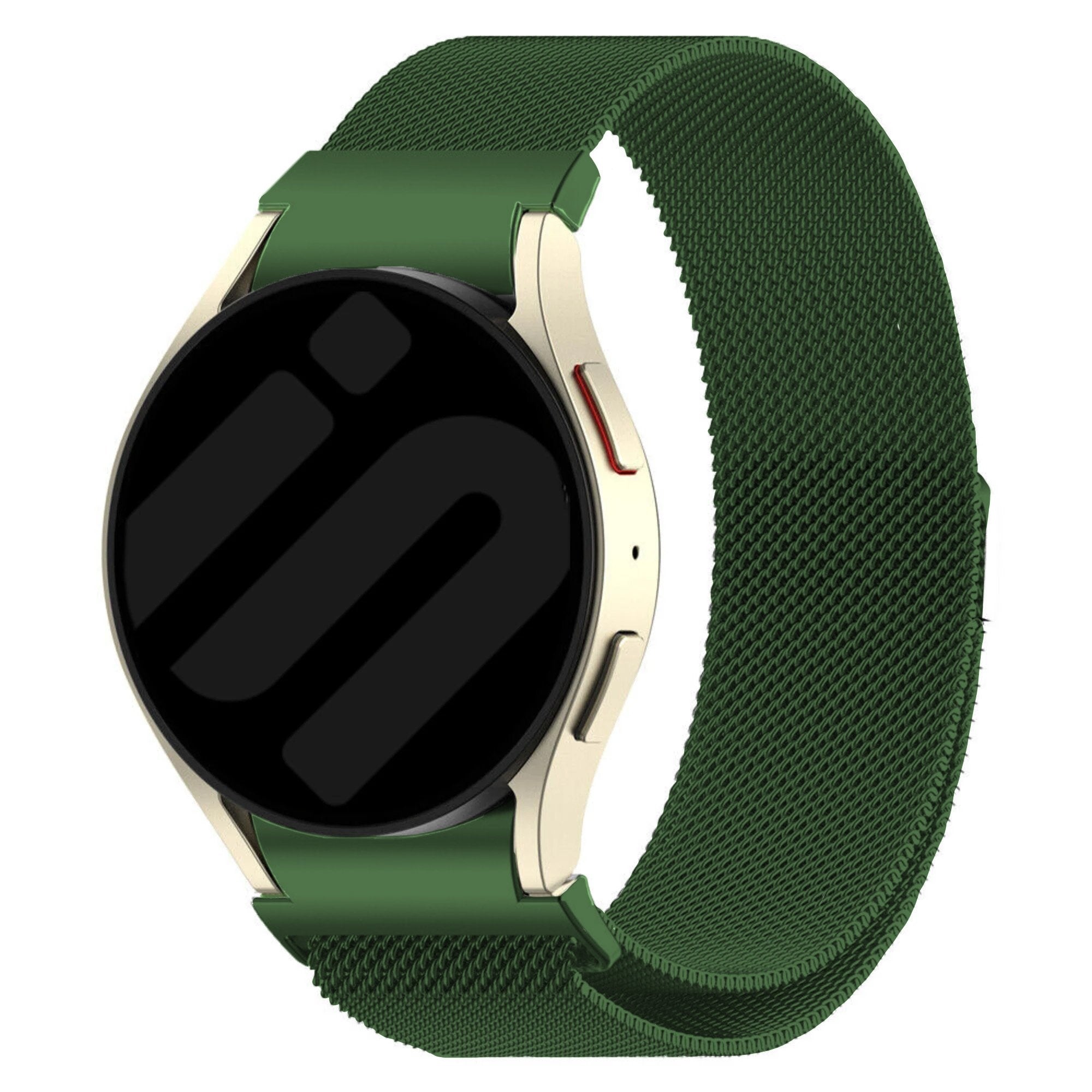 Milanese Strap 'One Push', green, on a watch, 3/4 front view