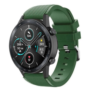 Twill Silicone Strap, army green, on a watch, 3/4 front view