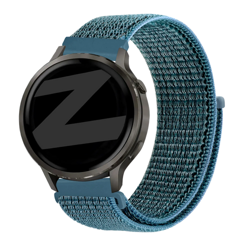 Nylon Loop Strap, green-grey, on a watch, 3/4 front view