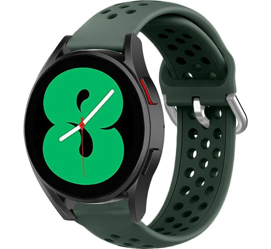Breathable Silicone Strap, army green, on a watch, 3/4 front view