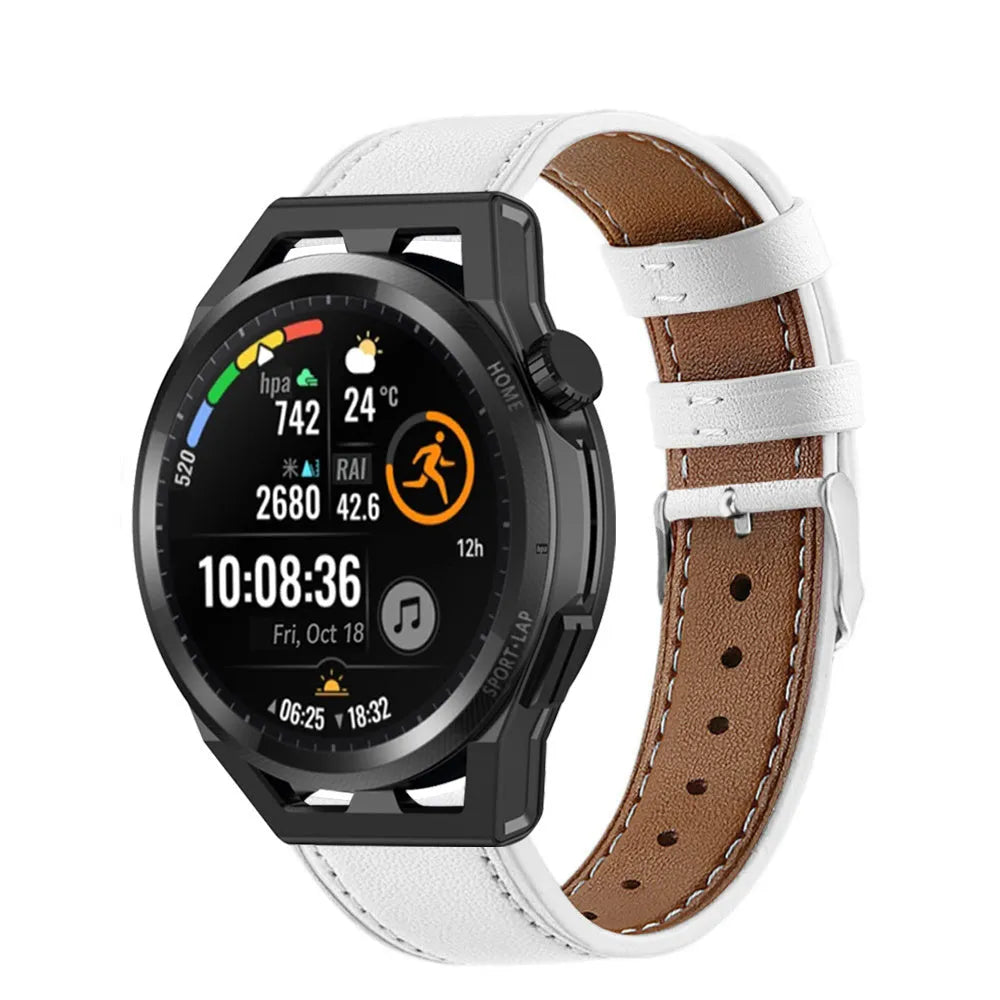 Modern Leather Strap, white, on a watch, 3/4 front view