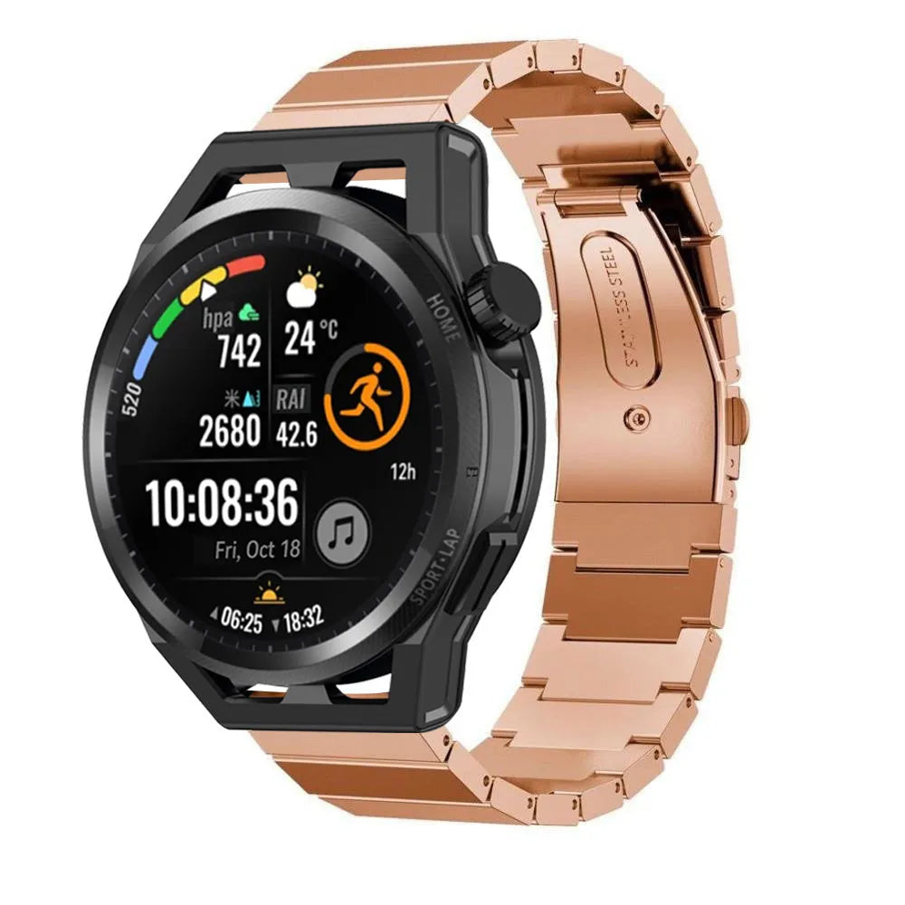 Premium Metal Strap, rose gold, on a watch, 3/4 front view