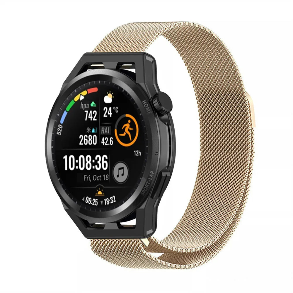 Milanese Strap, champagne, on a watch, 3/4 front view