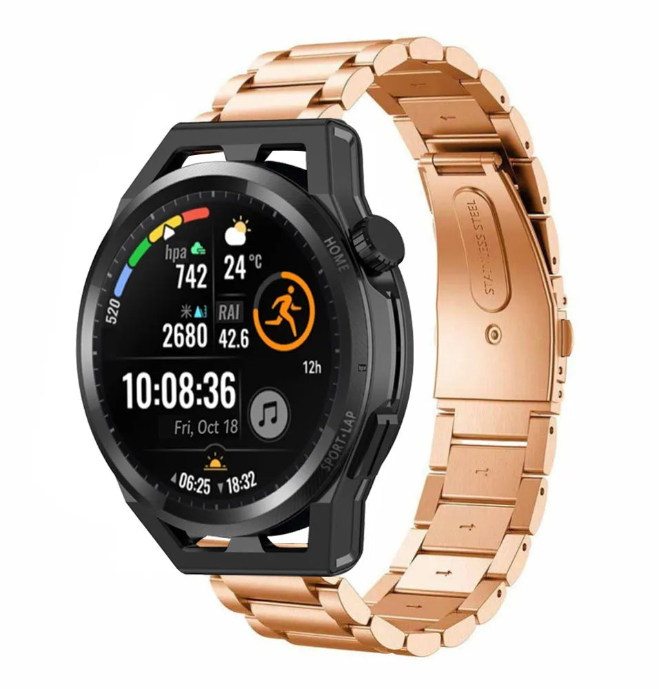 Steel Strap, rose gold, on a watch, 3/4 front view