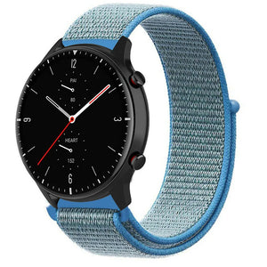 Nylon Strap, blue, on a watch, 3/4 front view