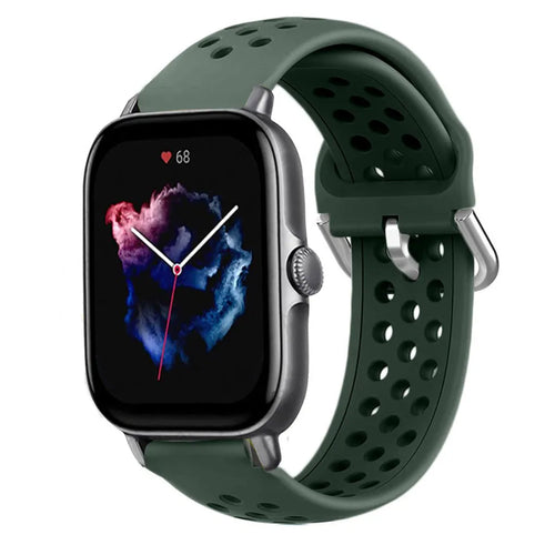 Breathable Silicone Strap, army green, on a watch, 3/4 front view