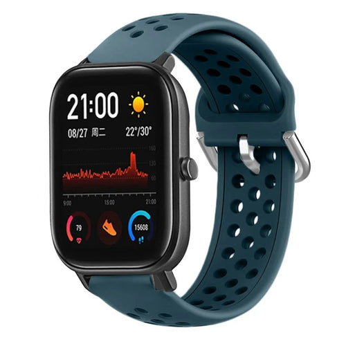 Breathable Silicone Strap, rock green, on a watch, 3/4 front view