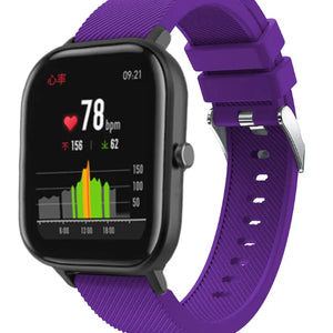 Twill Silicone Strap, purple, on a watch, 3/4 front view