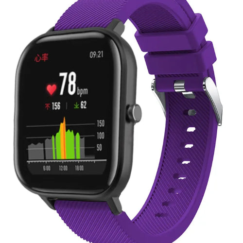 Twill Silicone Strap, purple, on a watch, 3/4 front view