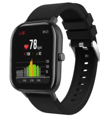 Twill Silicone Strap, black, on a watch, 3/4 front view