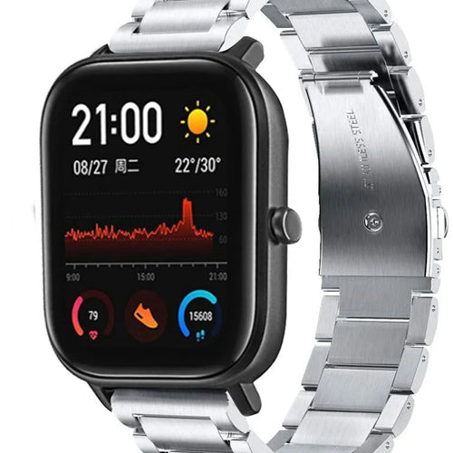 Titanium Strap, silver, on a watch, 3/4 front view