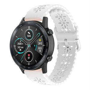 Patterned Silicone Strap, white, on a watch, 3/4 front view