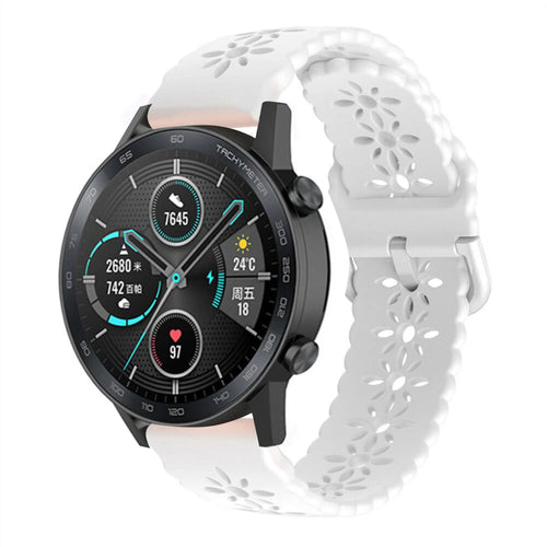 Patterned Silicone Strap, white, on a watch, 3/4 front view