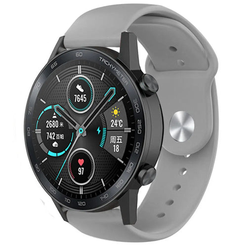 Silicone Sport Strap, grey, on a watch, 3/4 front view