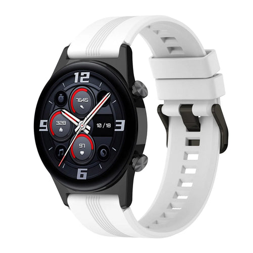 Silicone Strap, white, on a watch, 3/4 front view