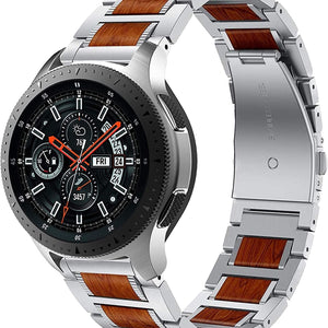 Wood Steel Strap, silver, on a watch, 3/4 front view